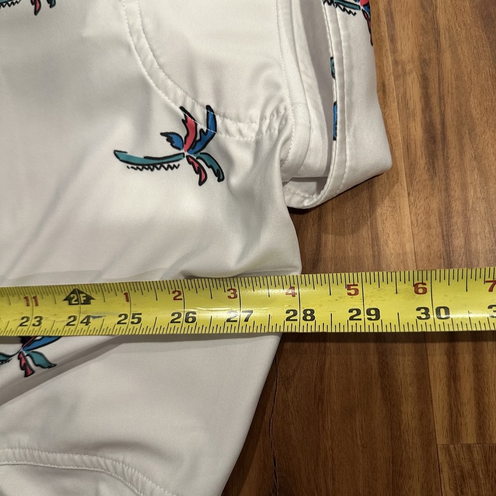 Chubbies Polo Shirt Mens Medium White Palm Tree Graphic Performance Golf Stretch - Picture 8 of 8